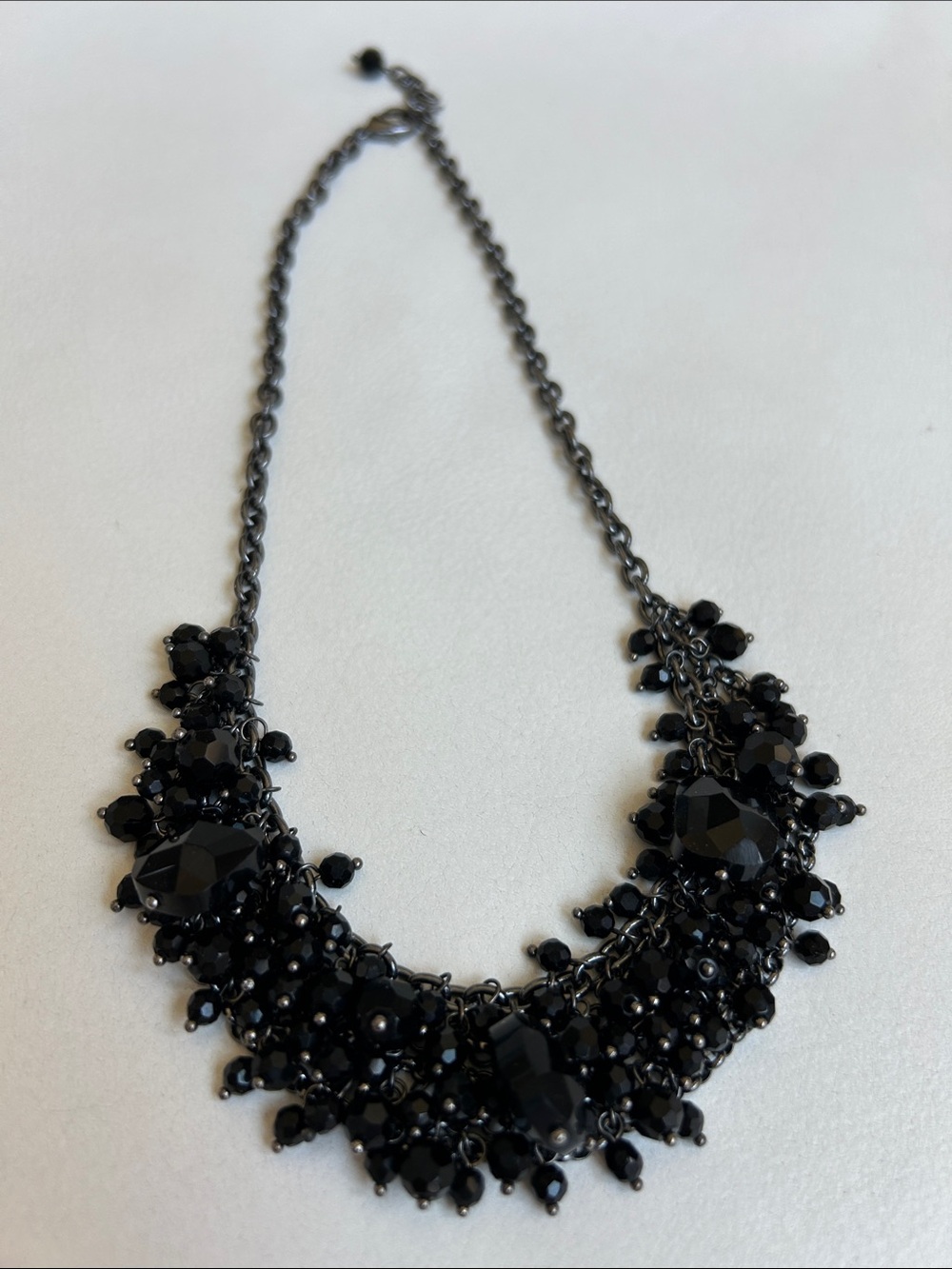Black Statement Bib Necklace - Elegant Cluster Design